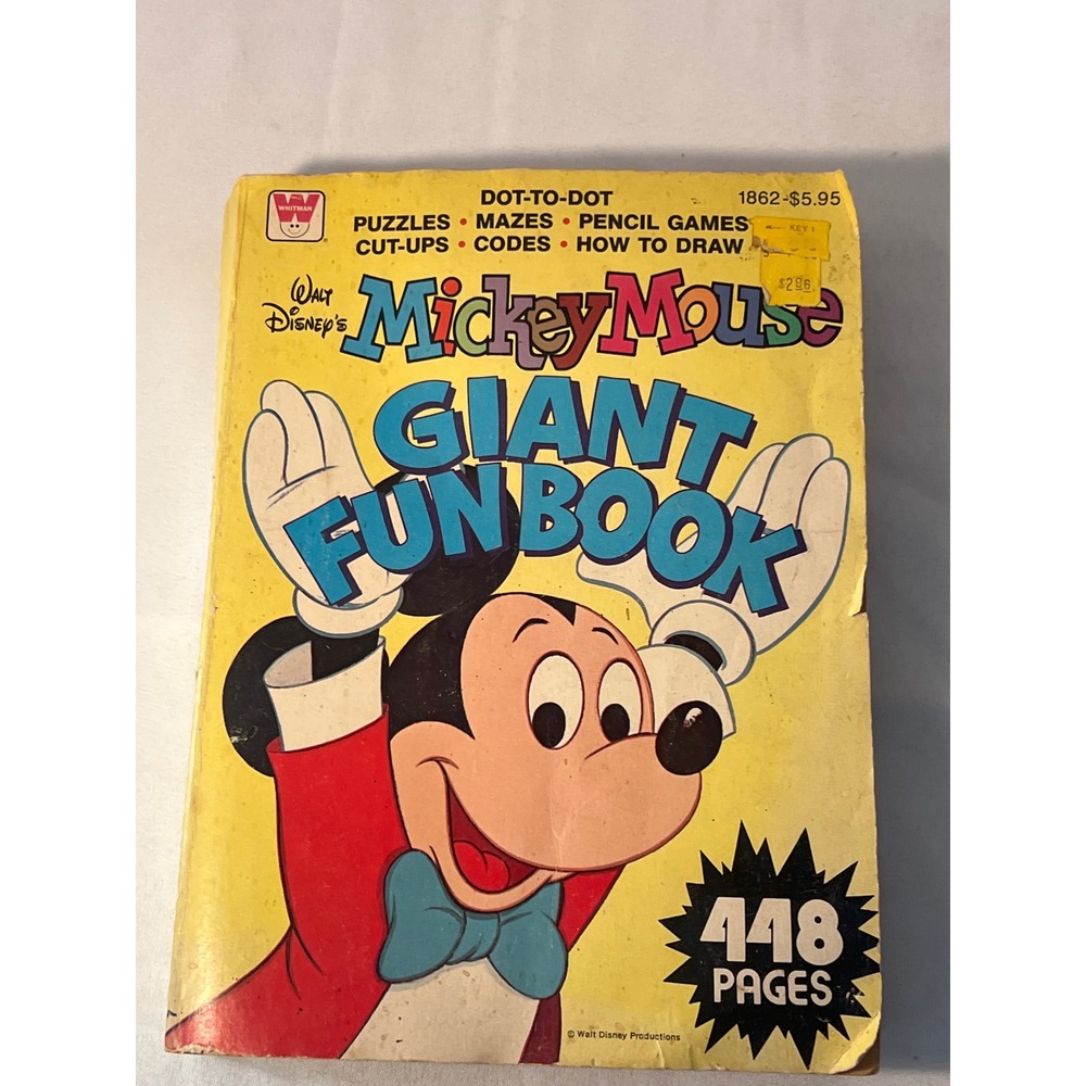 Vintage Walt Disney Mickey Mouse Giant Fun Book 448 Pages Puzzles Games Drawing